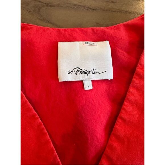 3.1 Phillip Lim Red Cotton Asymmetrical Peplum Top Size 4 $550 RTR - Picture 7 of 8